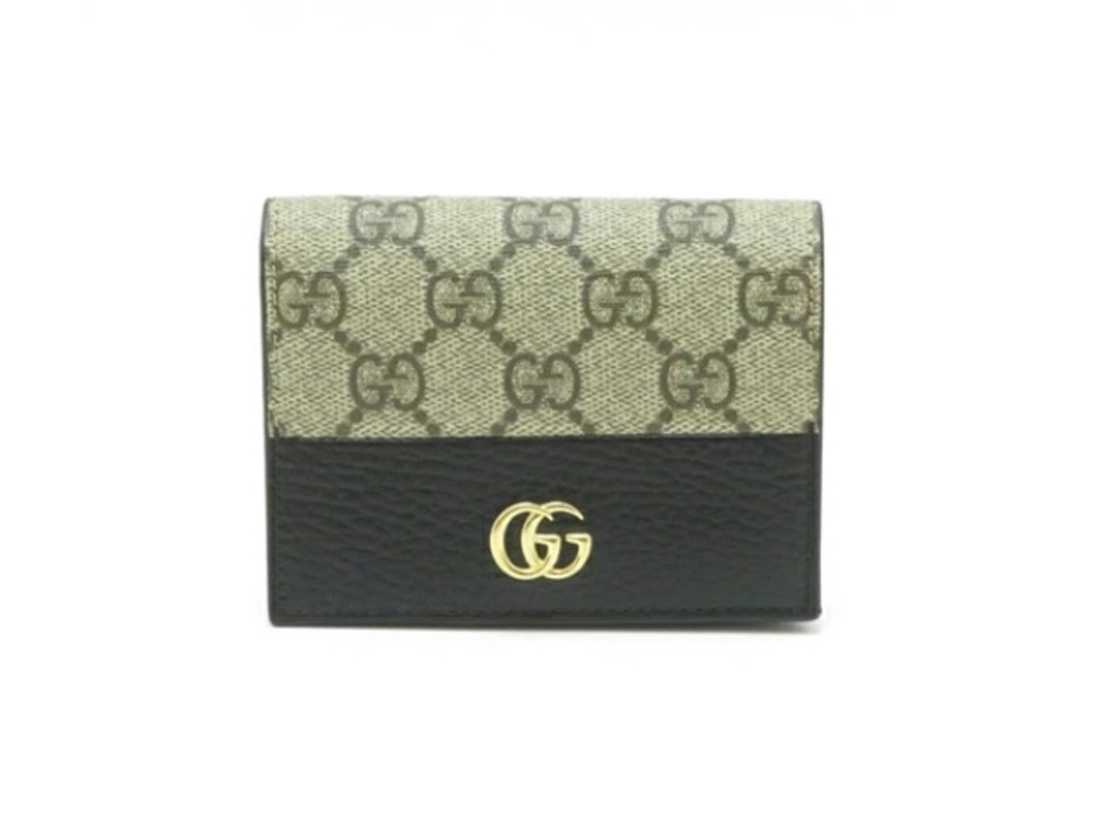 Gucci GG Mamarmont Bi fold Wallet Black Beige Cream Calfskin